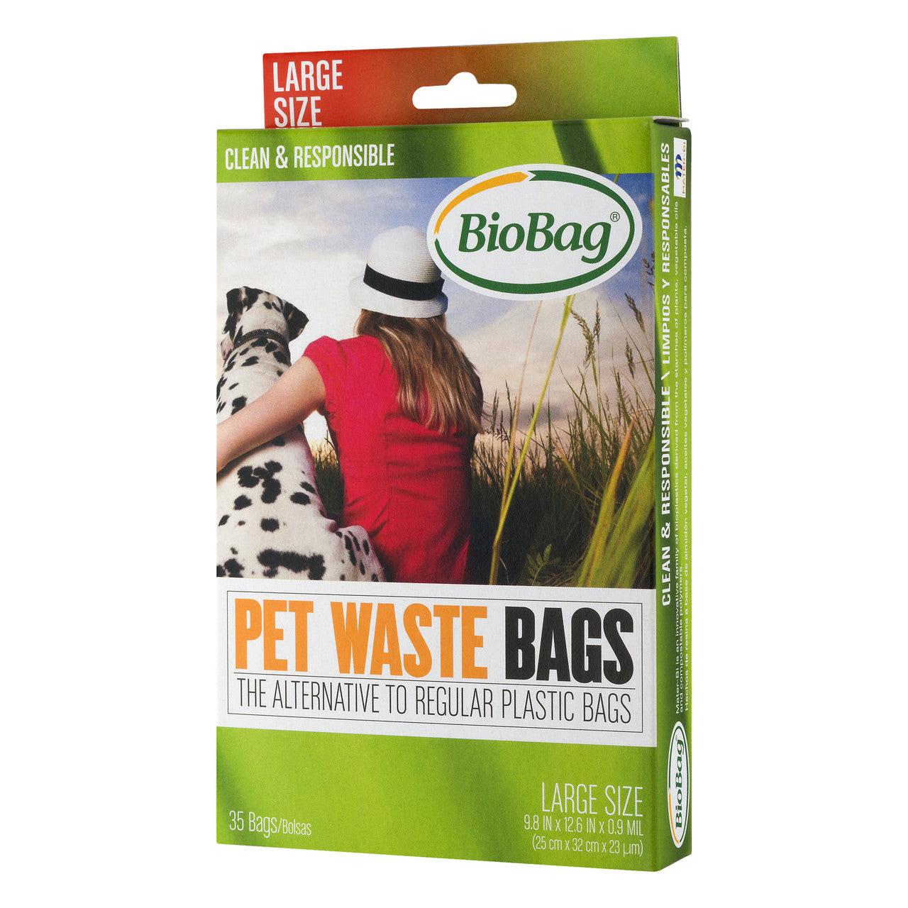 BioBag Large Dog Waste Bags with Handles - Eco-Friendly & Biodegradable (12 Boxes, 35 Bags Each)