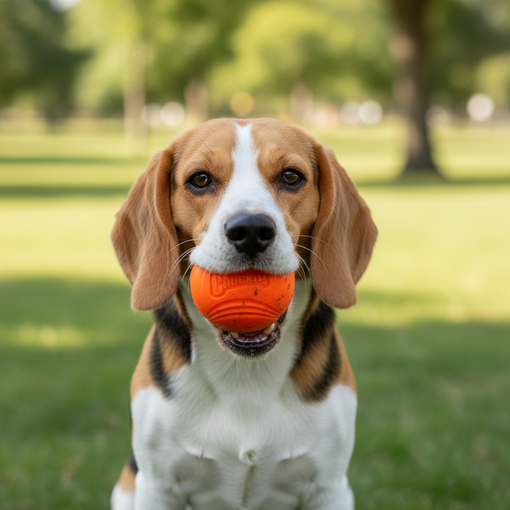 Beagle with Chuckit Strato Ball