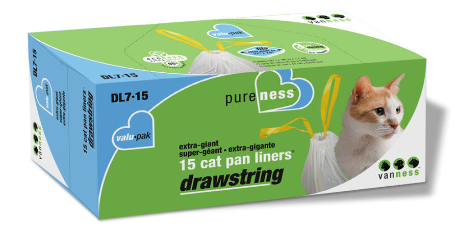 Van Ness Plastics Drawstring Cat Pan Liner White Extra-Giant, 15-Count