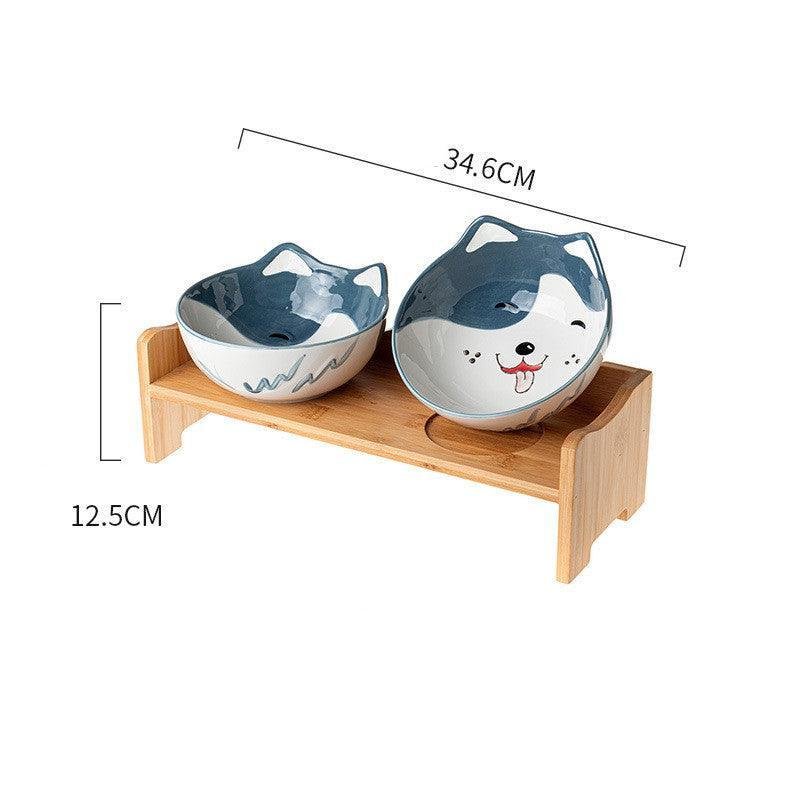 Elevated Ceramic Cat Bowl Set With Shelf - Promotes Healthy Posture And Double Feeding - Pets Perfect
