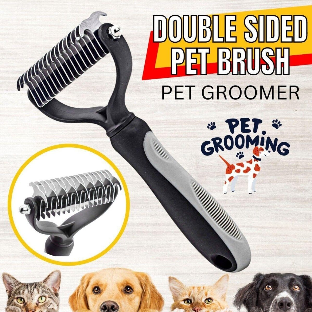 Professional 2 - Sided Undercoat Rake - Dual - Sided Deshedding Brush for Dogs - Pets Perfect