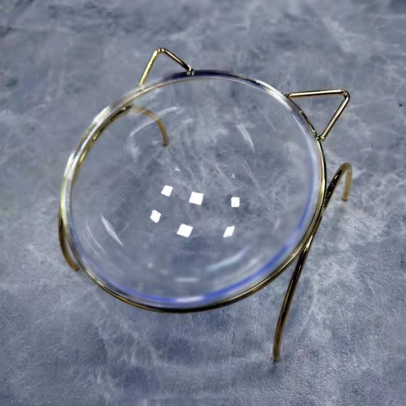 Sparkling Glass Cat Bowl With Elevated Metal Rack - Stylish And Functional Pet Feeder - Pets Perfect