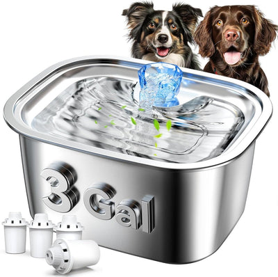 LESOTC 3-Gallon Stainless Steel Dog Water Fountain for Large Dogs