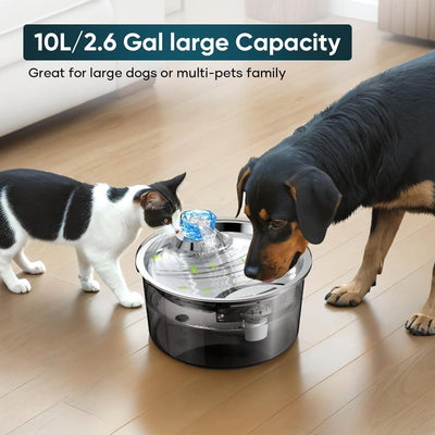 LESOTC 2.6-Gallon Stainless Steel Dog & Cat Water Fountain - 10 Large