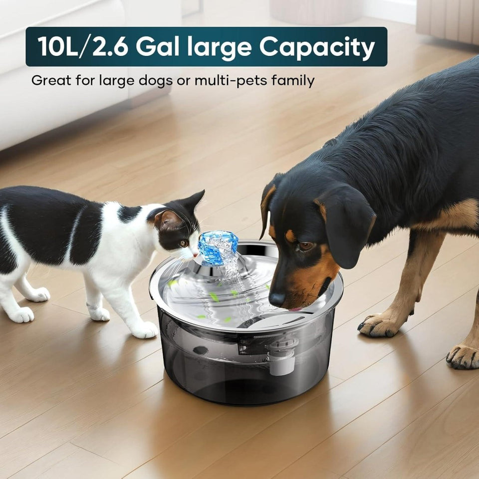 LESOTC 2.6-Gallon Stainless Steel Dog & Cat Water Fountain - 10 Large