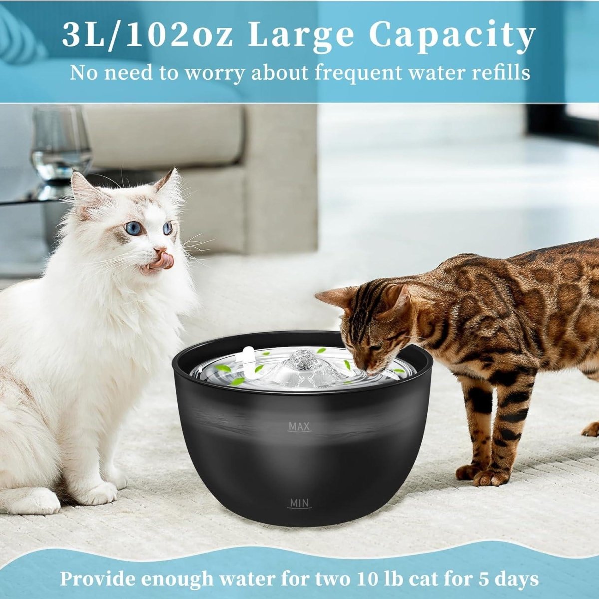 102oz/3L Cat Water Fountain Stainless Steel Tray Automatic Water Bowl Dispenser for Pets - Pets Perfect