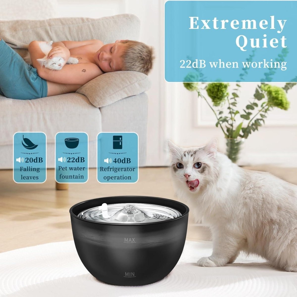 102oz/3L Cat Water Fountain Stainless Steel Tray Automatic Water Bowl Dispenser for Pets - Pets Perfect