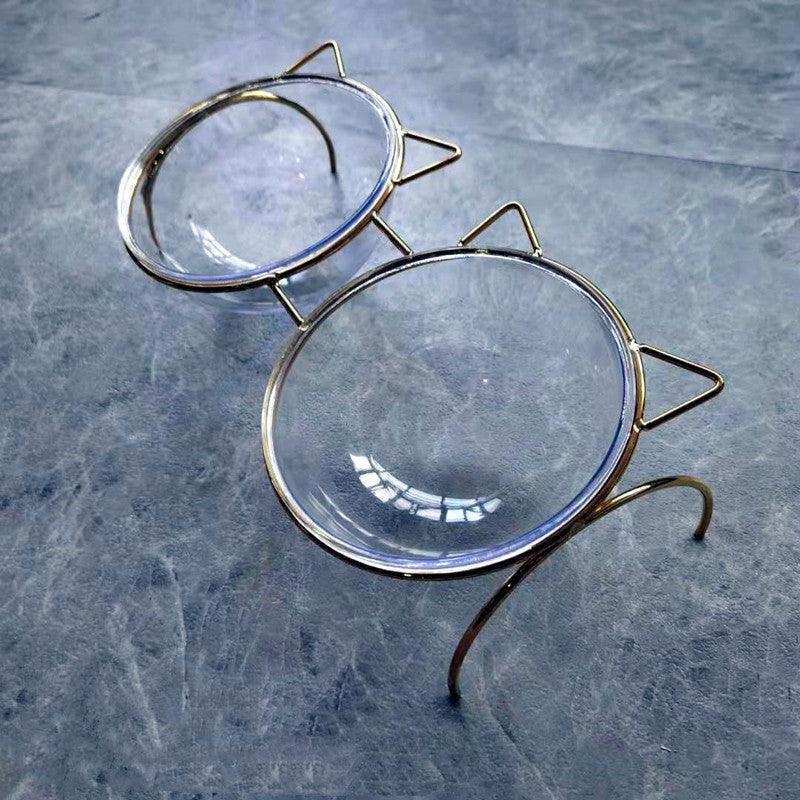 Sparkling Glass Cat Bowl With Elevated Metal Rack - Stylish And Functional Pet Feeder - Pets Perfect