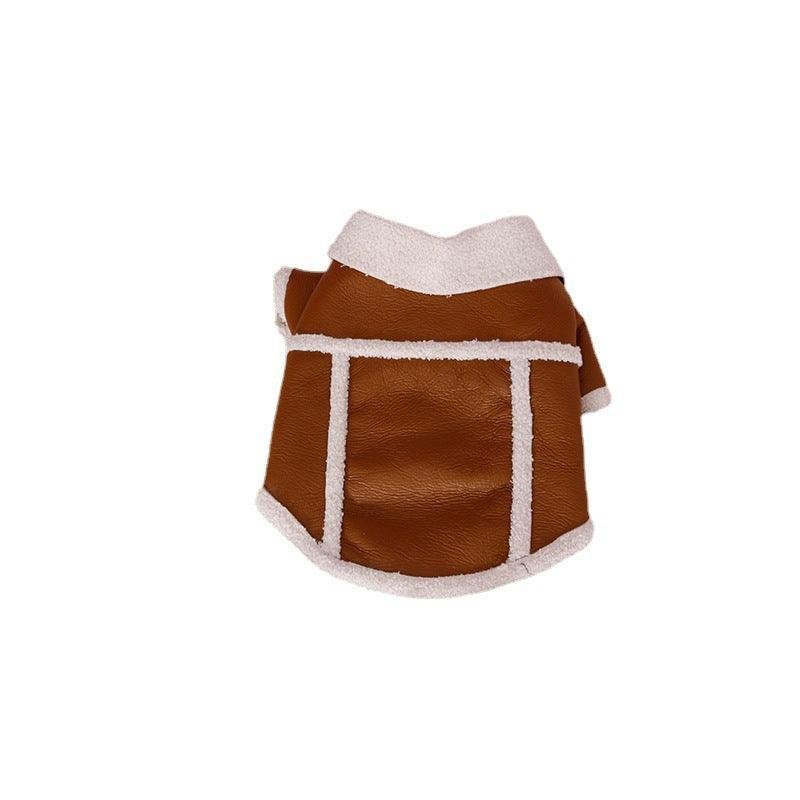 Plush Zipper Warm Faux Leather Dog Jacket - Stylish Winter Pet Coat - Pets Perfect