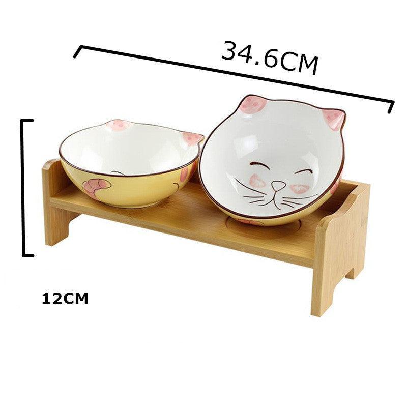 Elevated Ceramic Cat Bowl Set With Shelf - Promotes Healthy Posture And Double Feeding - Pets Perfect