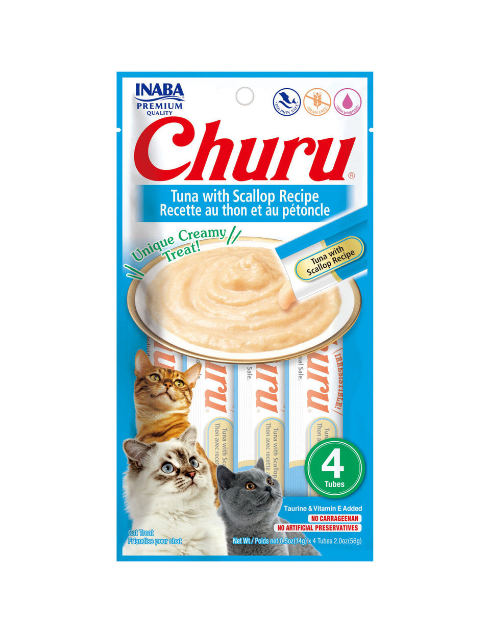 Inaba Churu Puree Cat Treats Tuna/Scallop, 0.5 oz each, Case of 24