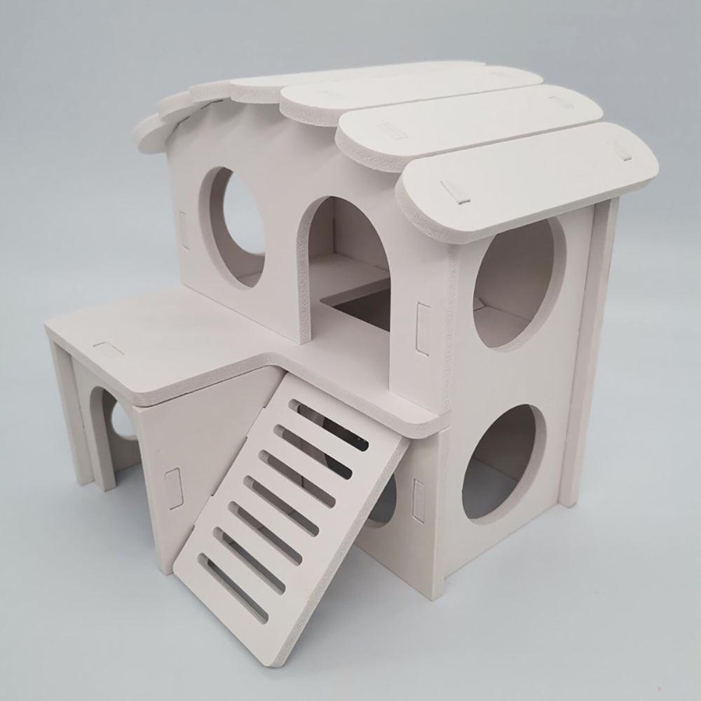 Colorful Double-Storey Hamster Sleeping Nest: A Stylish Wooden Villa Toy For Small Pets.