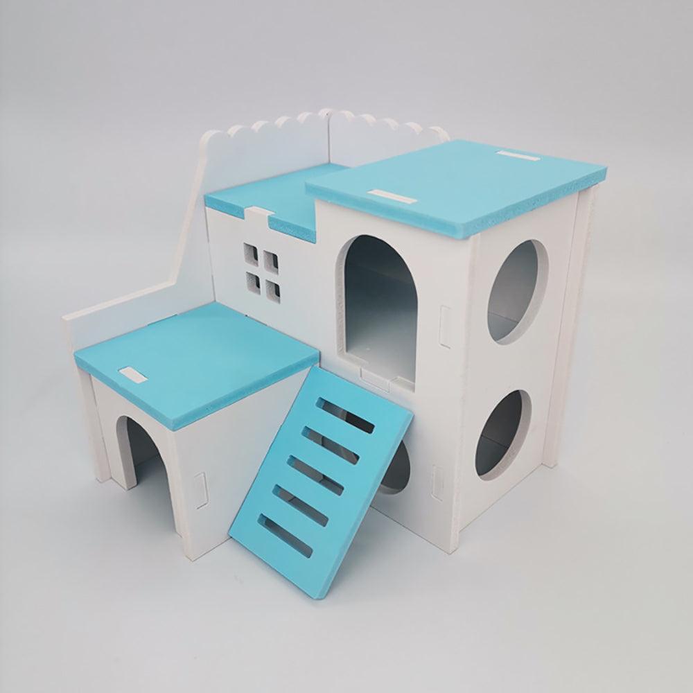 Colorful Double-Storey Hamster Sleeping Nest: A Stylish Wooden Villa Toy For Small Pets.