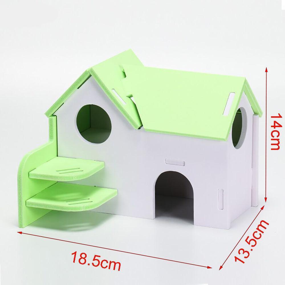 Colorful Double-Storey Hamster Sleeping Nest: A Stylish Wooden Villa Toy For Small Pets.