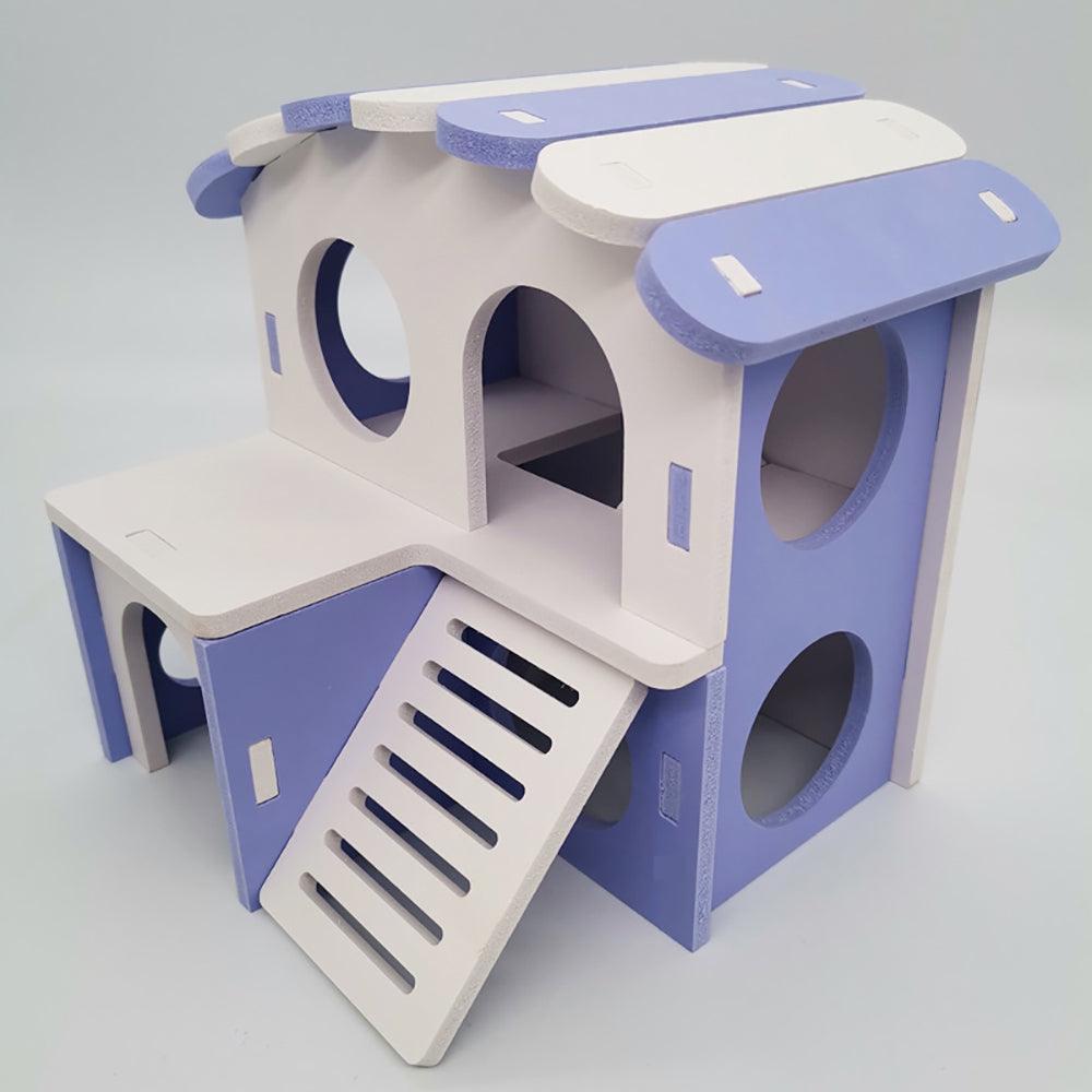 Colorful Double-Storey Hamster Sleeping Nest: A Stylish Wooden Villa Toy For Small Pets.