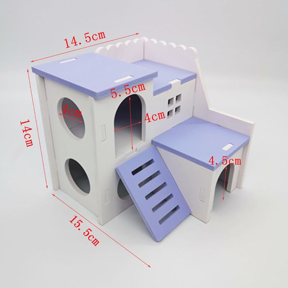 Colorful Double-Storey Hamster Sleeping Nest: A Stylish Wooden Villa Toy For Small Pets.