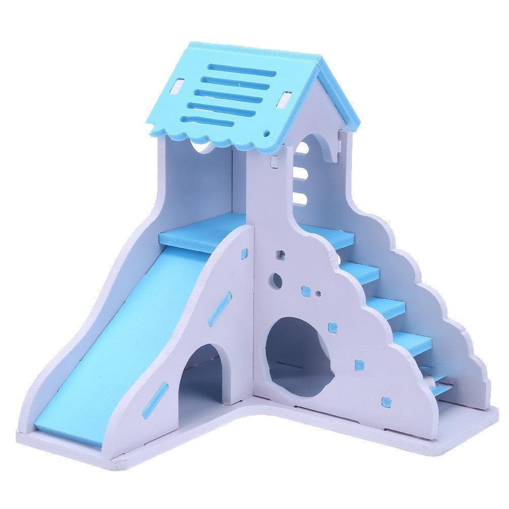 Colorful Wooden Hamster Sleeping Nest With Slide Toy And Small Bed - Pets Perfect