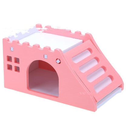 Colorful Wooden Hamster Sleeping Nest With Slide Toy And Small Bed - Pets Perfect