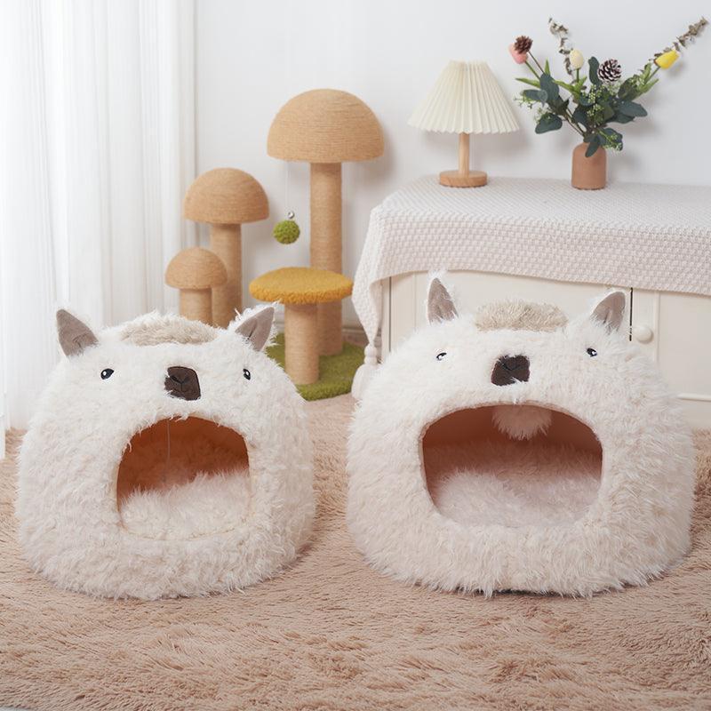 Cozy Alpaca Retreat: Cat And Dog Winter Bed With Cushion