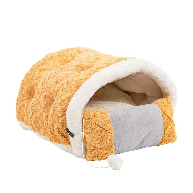 Arctic Velvet Cat Bed - Plush Semi - Enclosed Cave & Sleeping Pad - Pets Perfect