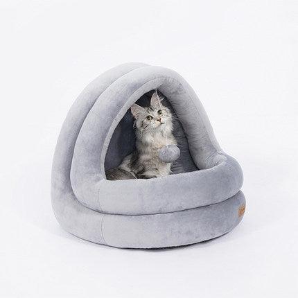 Crystal Velvet Cat Bed - Plush Enclosed Cave with Removable Cushion