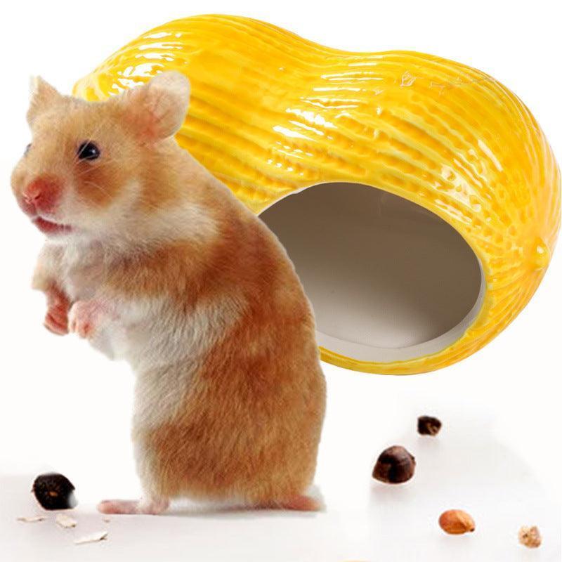 Ceramic Hamster Hideout - Nutshell Nest for Small Pets.
