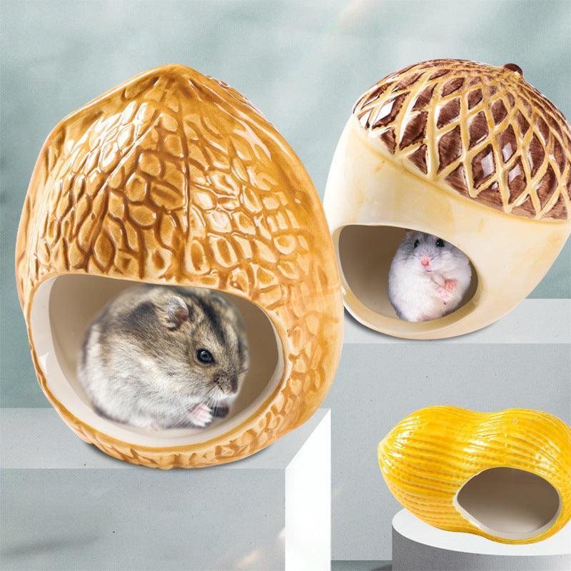 Ceramic Hamster Hideout - Nutshell Nest for Small Pets.
