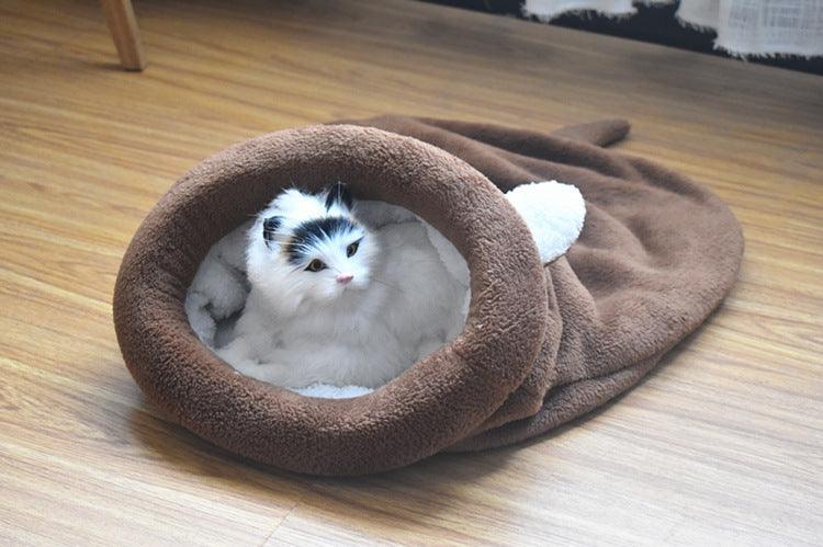 Cozy Paws Sleeping Bag Nest - Warm Plush Cat & Dog Bed with Big Ears - Pets Perfect