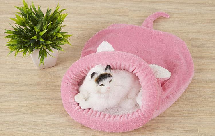 Cozy Paws Sleeping Bag Nest - Warm Plush Cat & Dog Bed with Big Ears - Pets Perfect