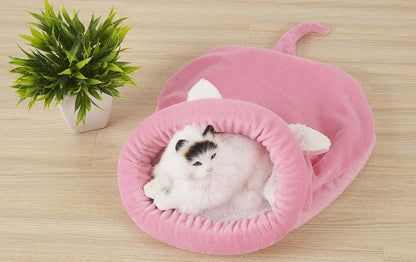 Cozy Paws Sleeping Bag Nest - Warm Plush Cat & Dog Bed with Big Ears - Pets Perfect