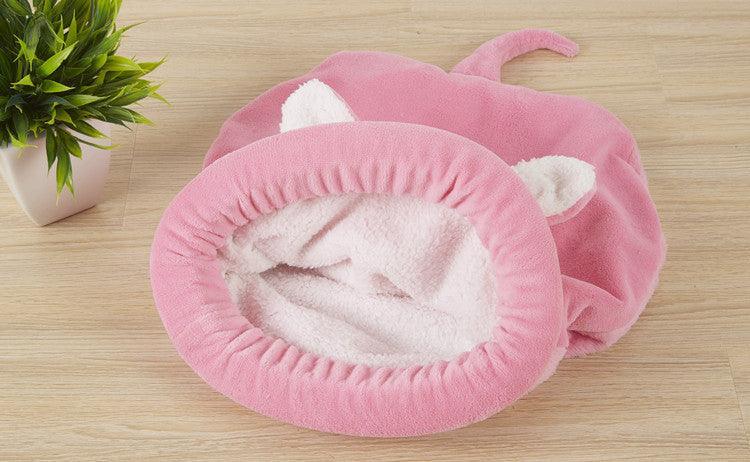 Cozy Paws Sleeping Bag Nest - Warm Plush Cat & Dog Bed with Big Ears - Pets Perfect