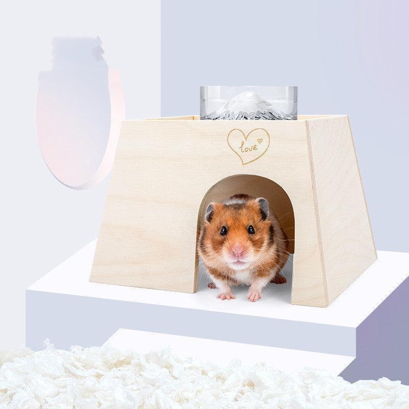 Cozy Woodland Retreat - Wooden Hamster Hideout with Stitching Details - Pets Perfect