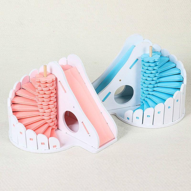 Wooden Hamster Nest with Round Slide Fun Hideout - Pets Perfect