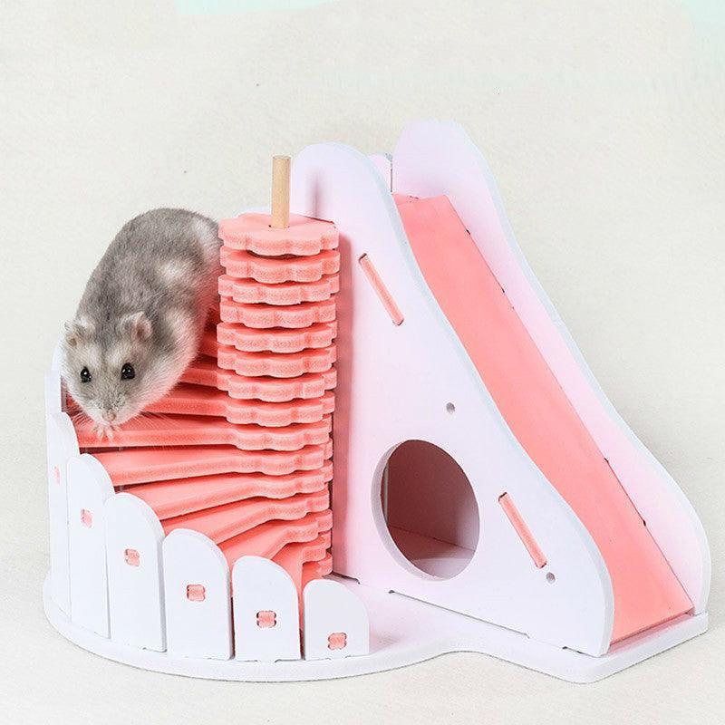 Wooden Hamster Nest with Round Slide Fun Hideout - Pets Perfect