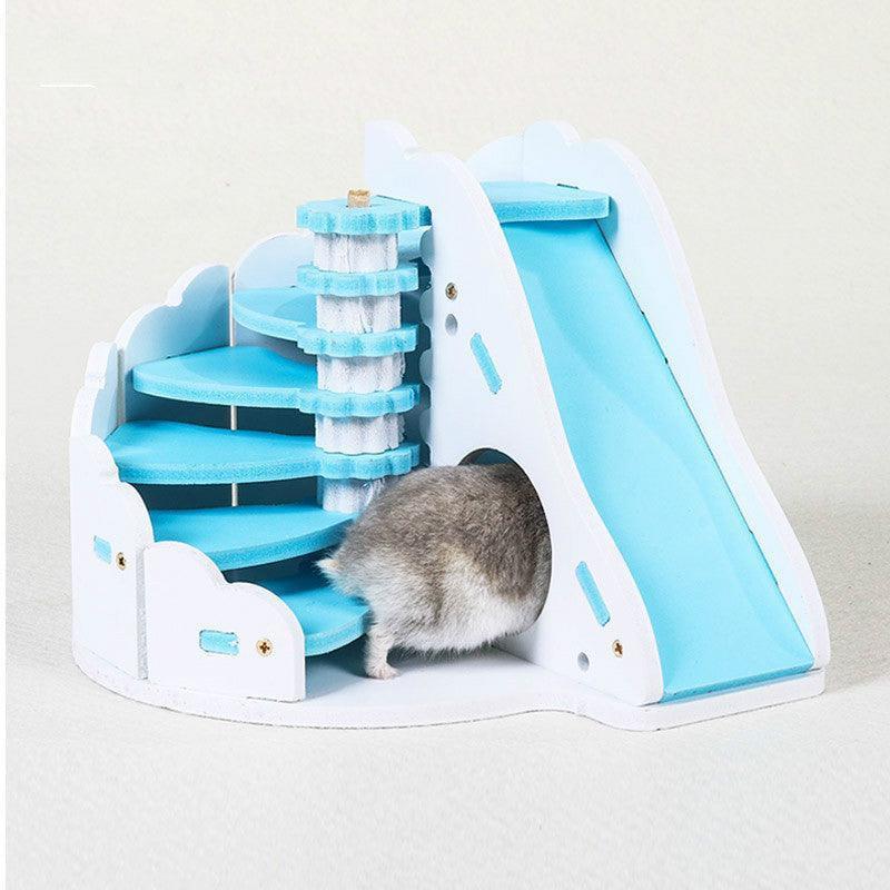 Wooden Hamster Nest with Round Slide Fun Hideout - Pets Perfect