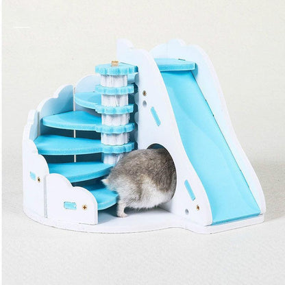 Wooden Hamster Nest with Round Slide Fun Hideout - Pets Perfect