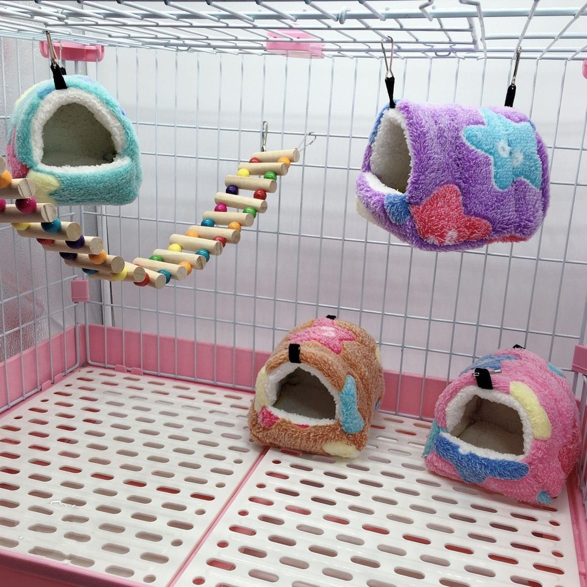 Fleece Pet Bed with Hook Attachment - Warm Nest for Small Pets - Pets Perfect