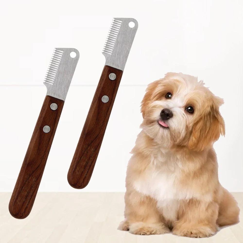 Dog Hair Removal Knife - Wood Handle Pet Grooming Shaving Comb - Pets Perfect