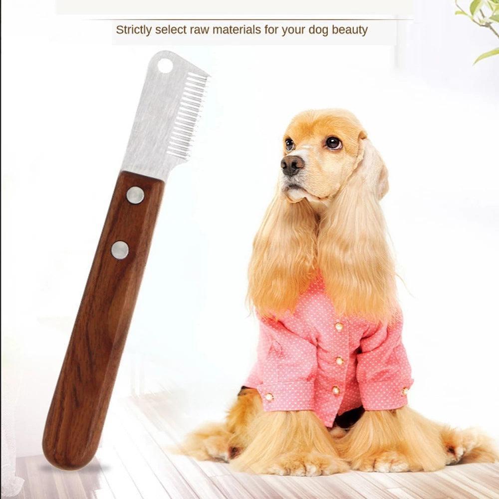 Dog Hair Removal Knife - Wood Handle Pet Grooming Shaving Comb - Pets Perfect