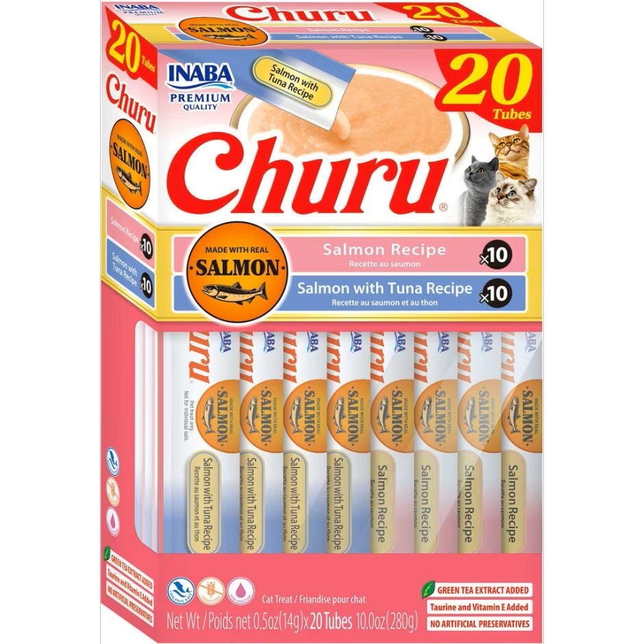 Inaba Churu Puree Cat Treats Variety Box Salmon/Tuna .5oz. 20 Pk - Pets Perfect