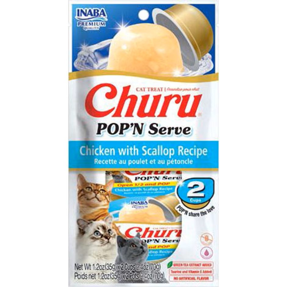 Inaba Churu Pop'N Serve Lickable Cat Treats - Chicken with Scallop, 2.46 oz, 4 ct