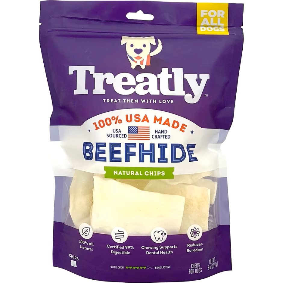 Treatly 100% USA Beefhide Chips Natural 8oz.