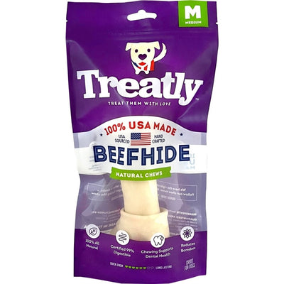Treatly 100% USA Beefhide Bone with Header Card Natural 7in. 1 Pk