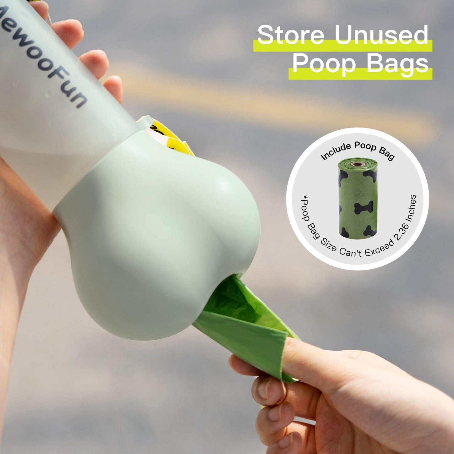 Mewoofun 2-In-1 Pet Water Bottle And Food Dispenser With Poop Bag Storage