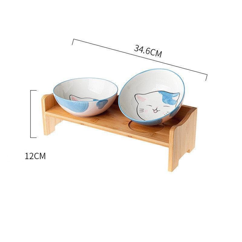 Elevated Ceramic Cat Bowl Set With Shelf - Promotes Healthy Posture And Double Feeding - Pets Perfect