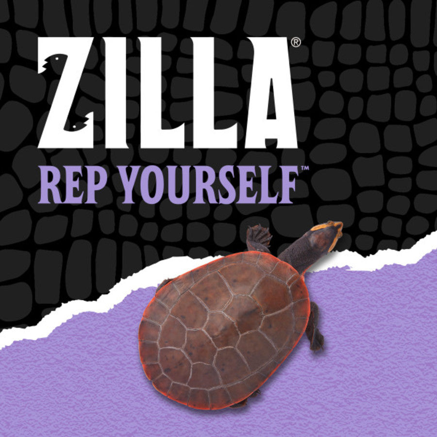 Zilla logo and "REP YOURSELF" text above a turtle on a purple textured surface with a black scaly background.