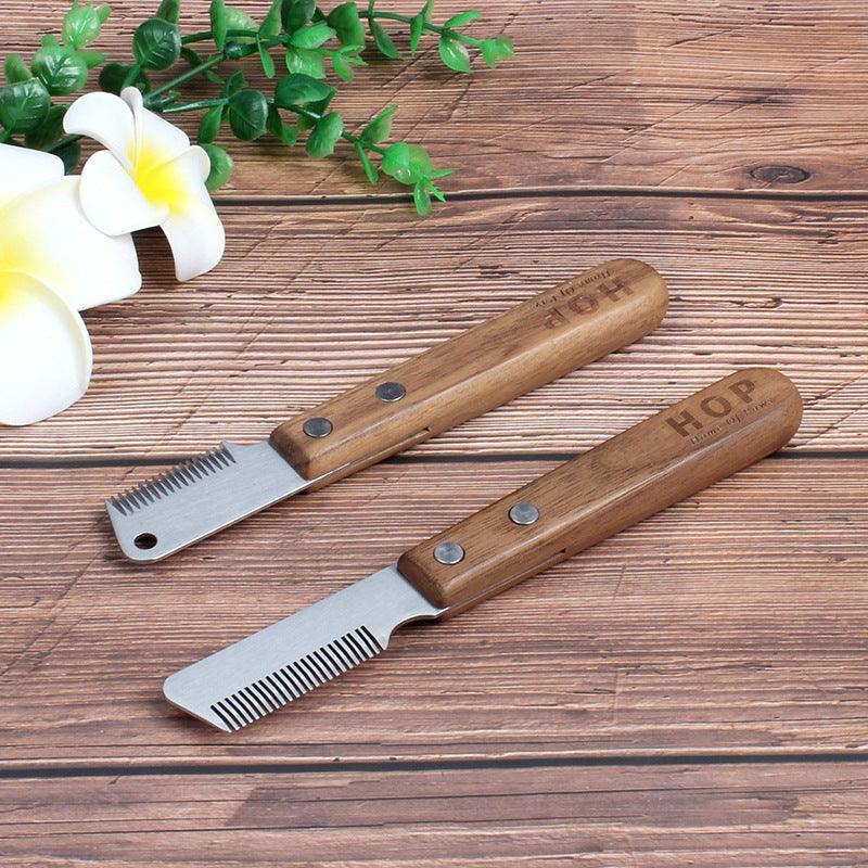 Walnut Handle Stripping Comb - Stainless Steel Plucking Knife for Terrier Dogs - Pets Perfect