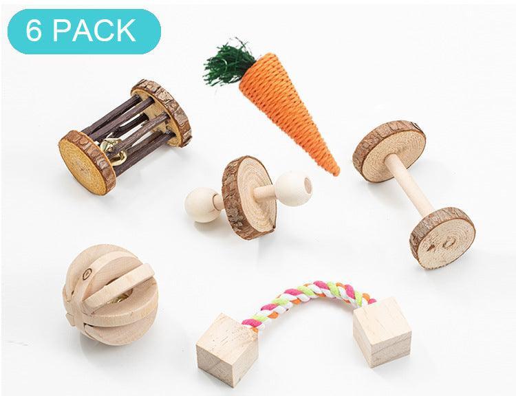 Natural Wood Pet Toy Set: Interactive Playtime Fun For Hamsters, Rabbits, Guinea Pigs, Parrots, Cats, And Dogs.