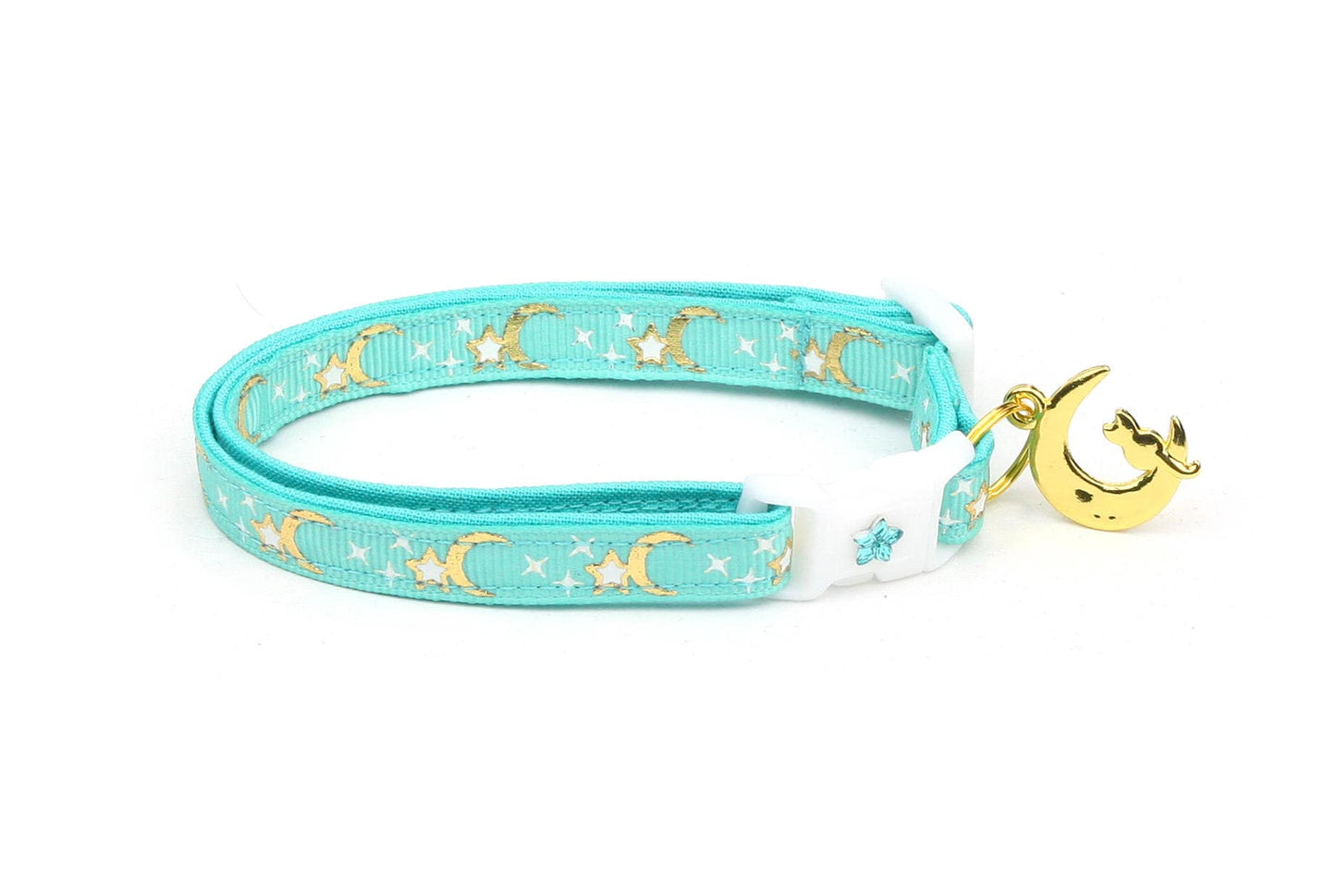 Gold Moons and Stars on Aqua Cat Collar-3