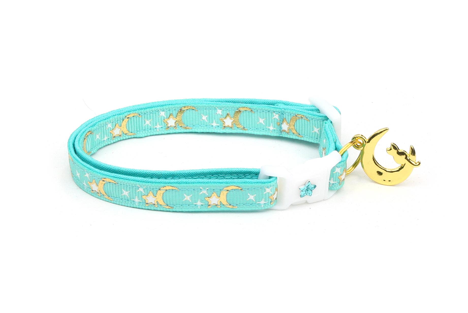 Gold Moons and Stars on Aqua Cat Collar-3